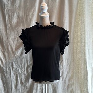 Haute Monde black micro-pleated shirt with ruffle sleeves